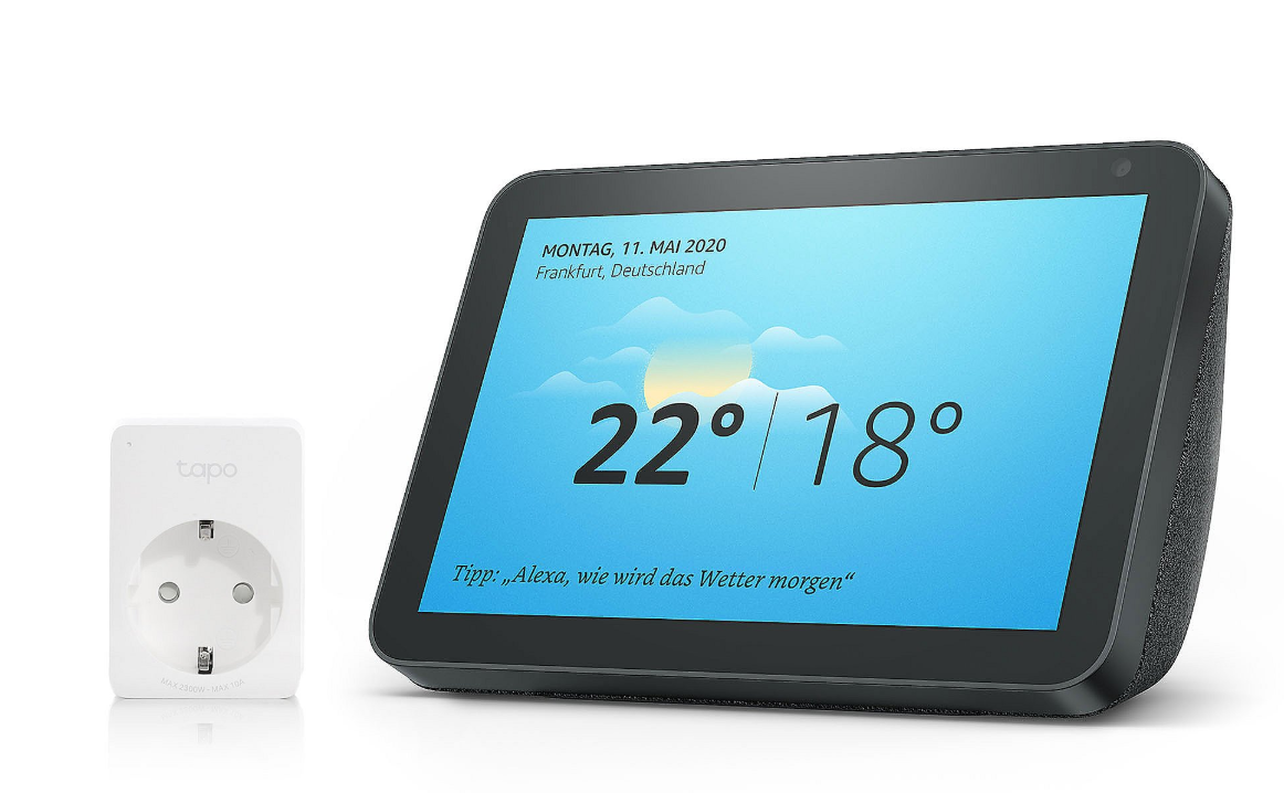 Amazon Echo Show 8 + WLAN-Zwischenstecker TP-Link Tapo P100 nur 79,99 Euro statt 111,89 Euro