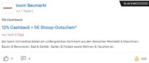 Toom & Shoop – aktuell 12% Cashback und 5€ Shoop-Gutschein (ab 100€ MBW)