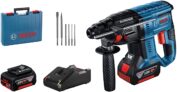 Amazon Prime – Bosch Professional 18V System Akku Bohrhammer GBH 18V-21 (max. Schlagenergie 2 J, inkl. 2x GBA 18V 5.0Ah Akku, Ladegerät GAL 18V-40, 6-tlg. Bohrmeißel-Set, im Koffer) für 297,78€